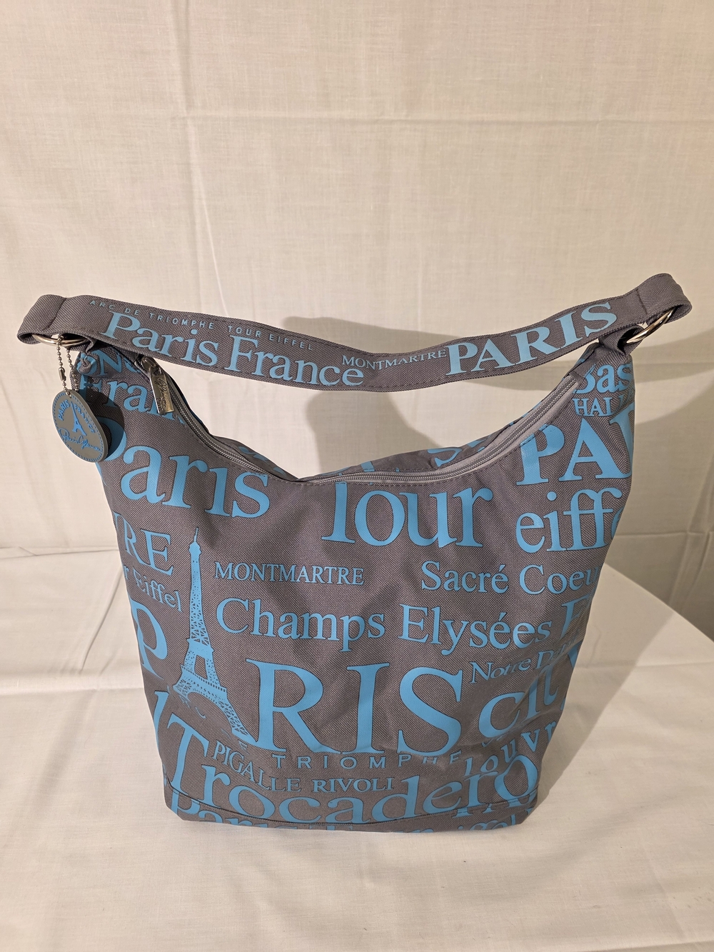 Glamour Paris Hobo Style Shoulder Bag with Blue Paris Print